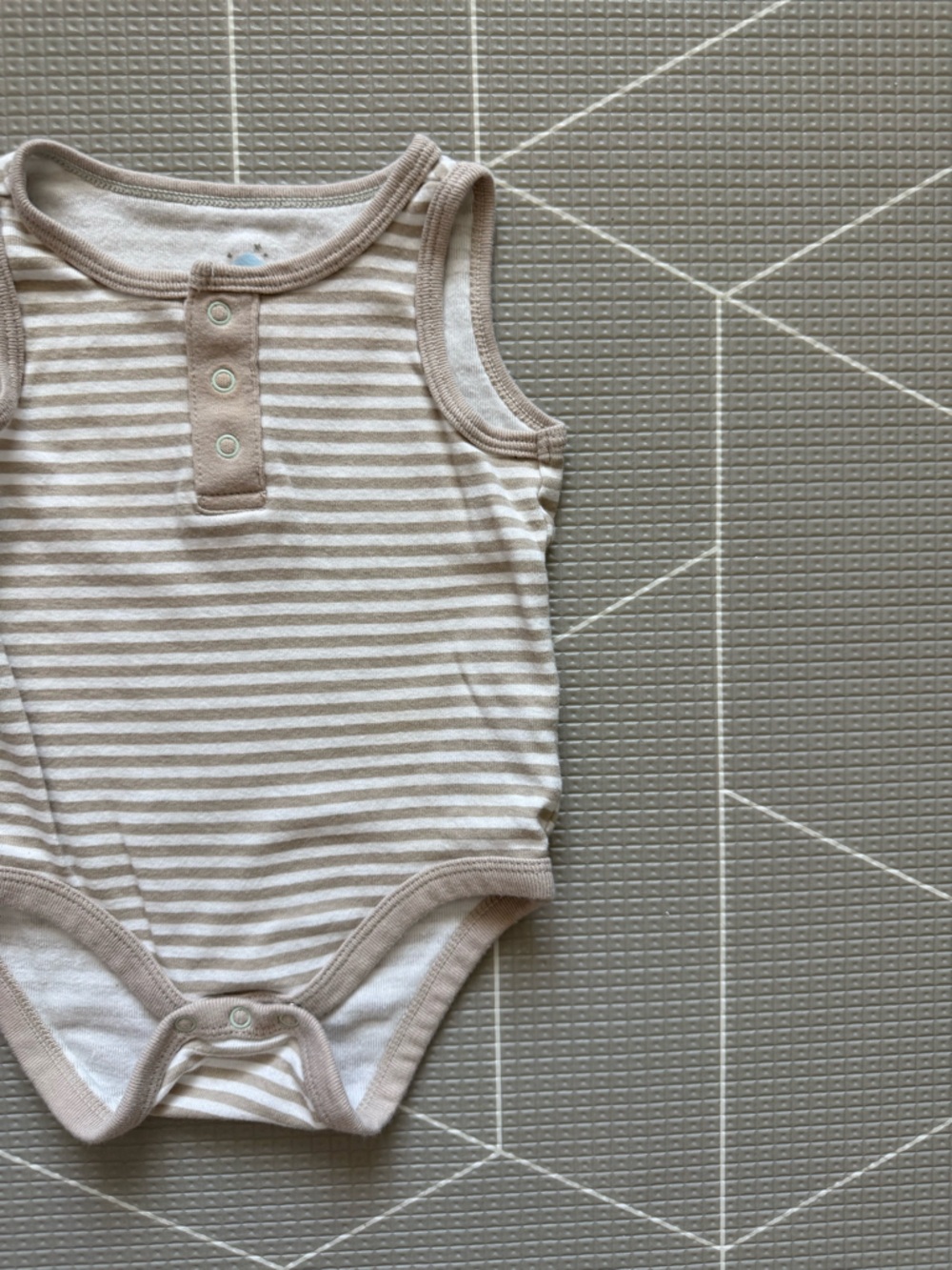 Cloud island|Baby girl Neutral Beige & White Striped onesie,bubble romper•3-6M